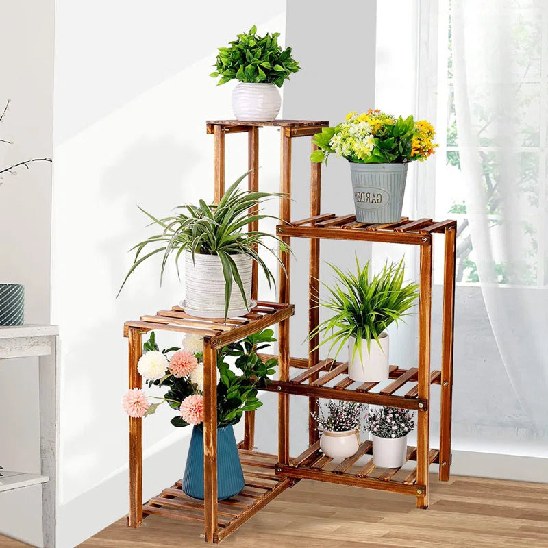 6-Tier Wooden Corner Plant Stand | Space-Saving Triangle Display Shelf for Indoor & Balcony Use