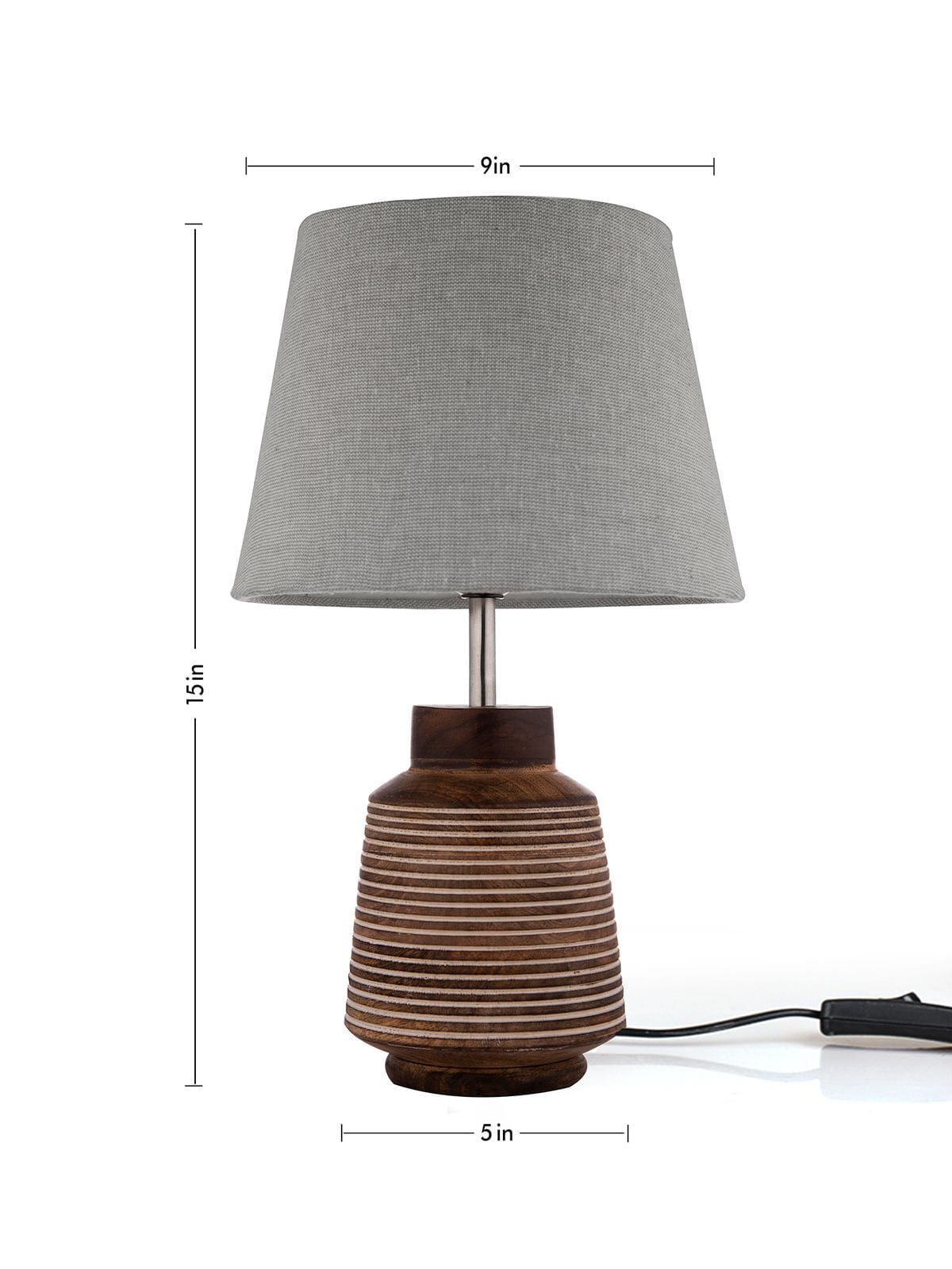 Rustic Ridged Wooden Lamp with Samre Grey Shade