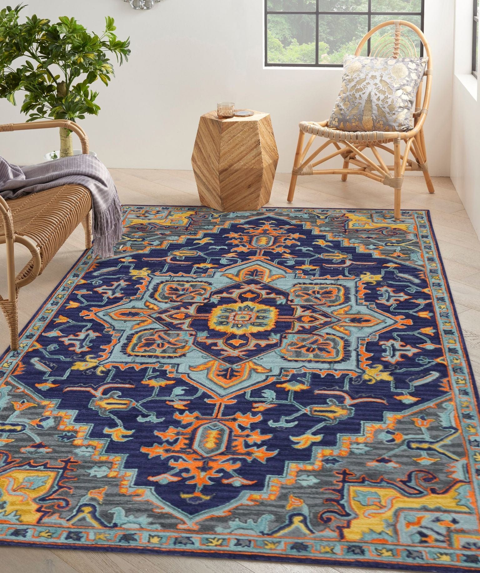 Blue Violet Wool Boho 5x8 Feet  Hand-Tufted Carpet - Rug