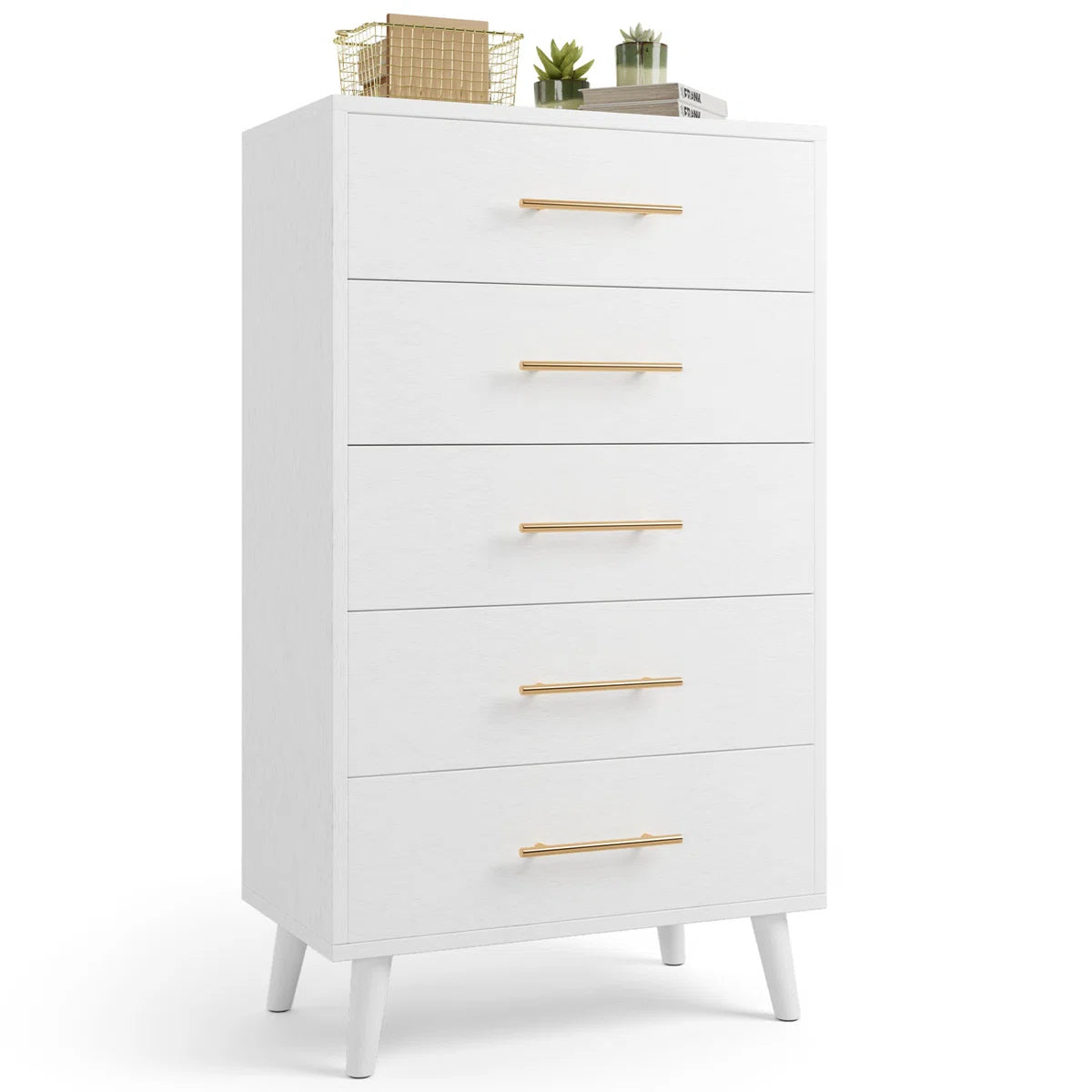 Engineered Wood Tall Chest with Modern Metallic Handles