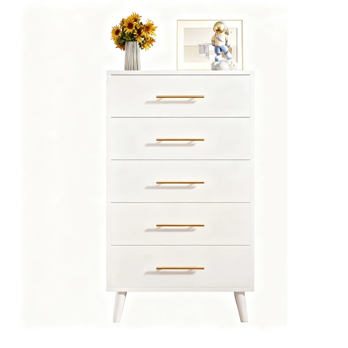 Engineered Wood Tall Chest with Modern Metallic Handles
