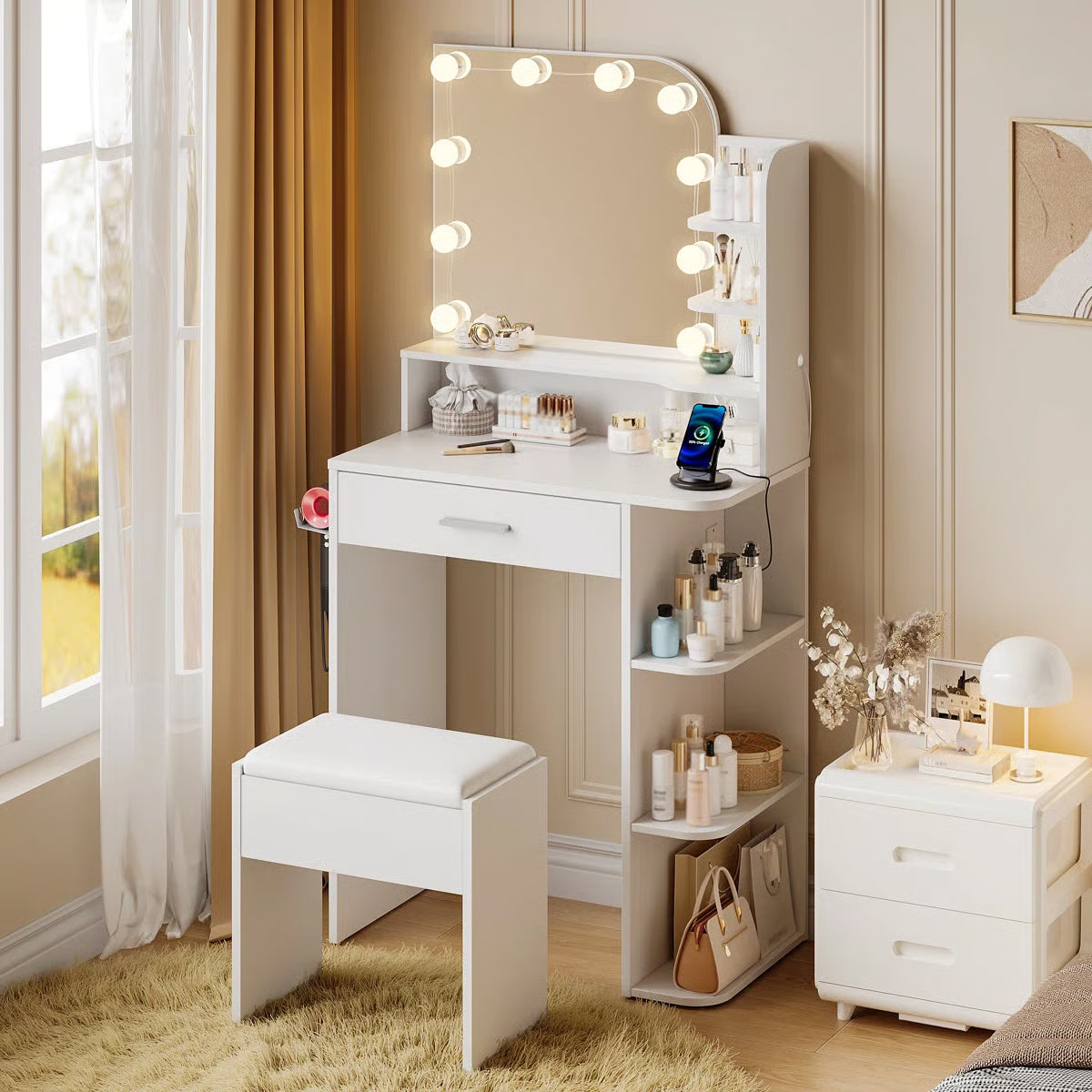 Jaseria Vanity Desk withPower Outlet – Bedroom Makeup Table