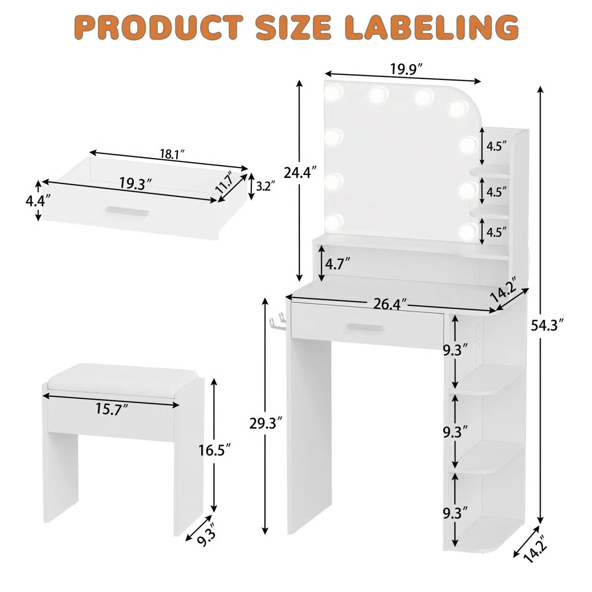 Jaseria Vanity Desk withPower Outlet – Bedroom Makeup Table