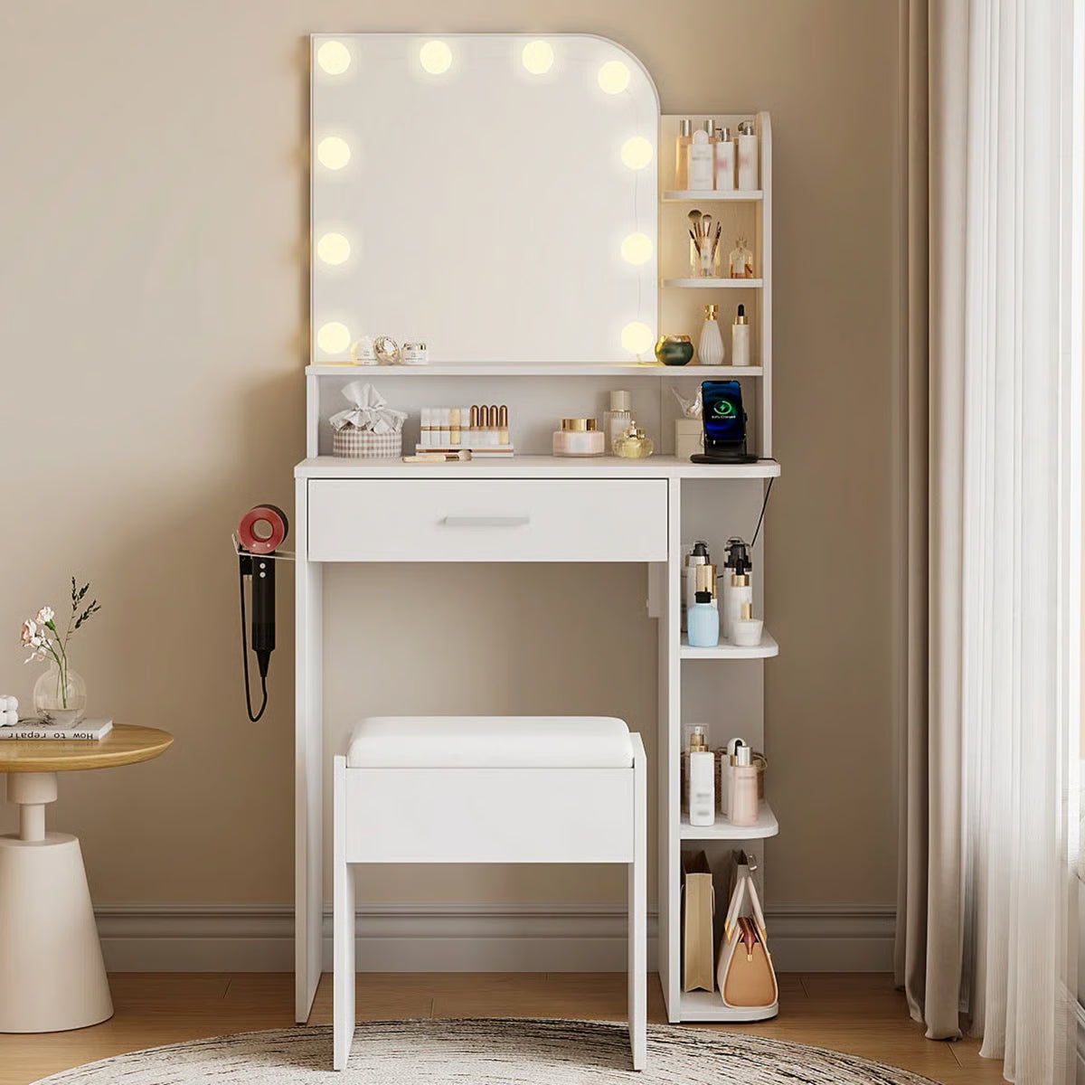 Jaseria Vanity Desk withPower Outlet – Bedroom Makeup Table