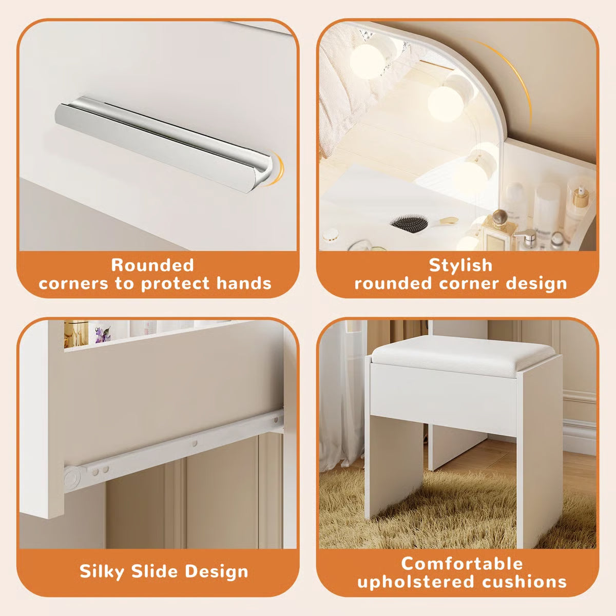 Jaseria Vanity Desk withPower Outlet – Bedroom Makeup Table