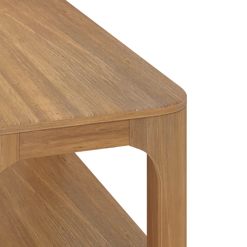Solid Pine Wood Coffee Table with Storage Shelf | Modern Rounded Rectangular Center Table for Living Room