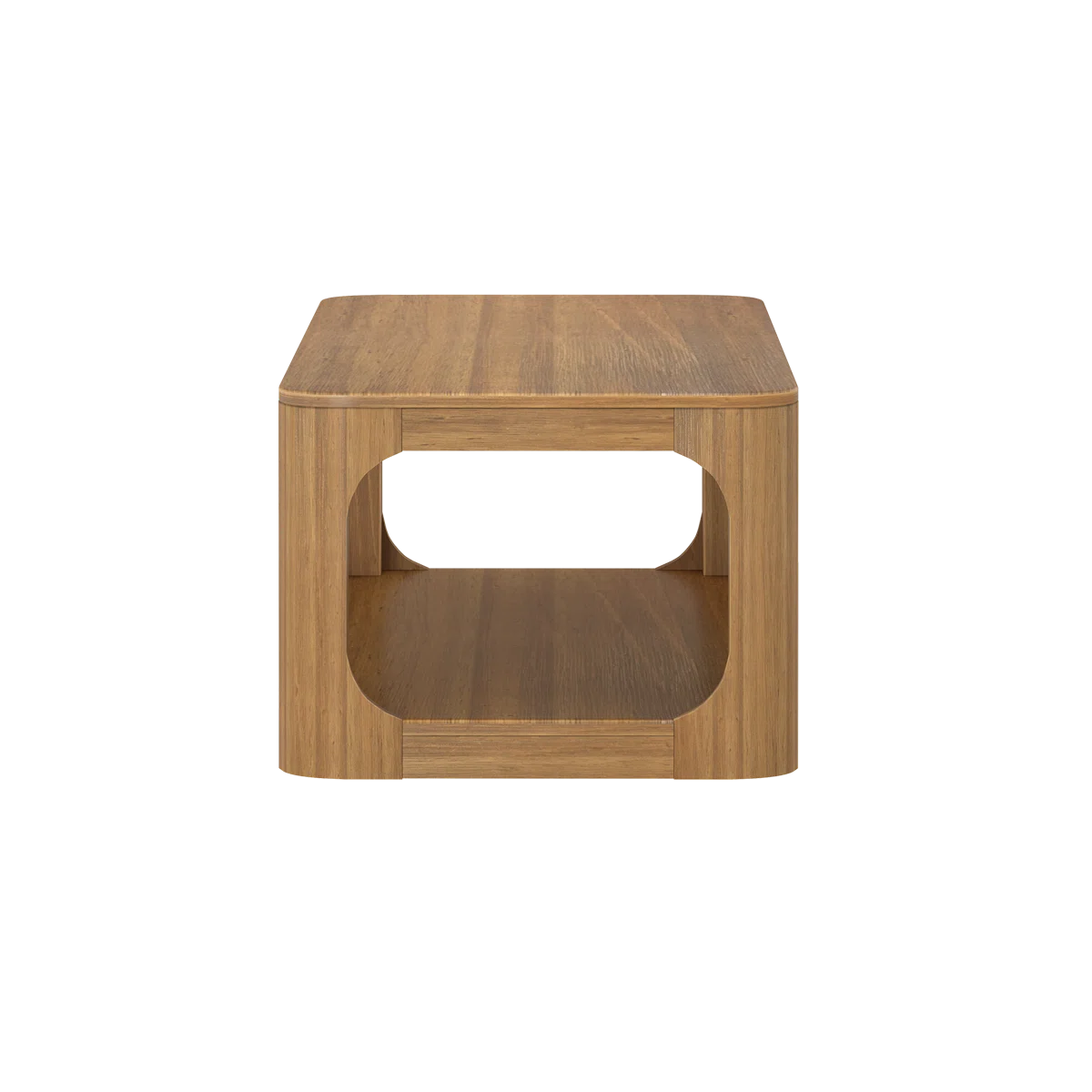 Solid Pine Wood Coffee Table with Storage Shelf | Modern Rounded Rectangular Center Table for Living Room