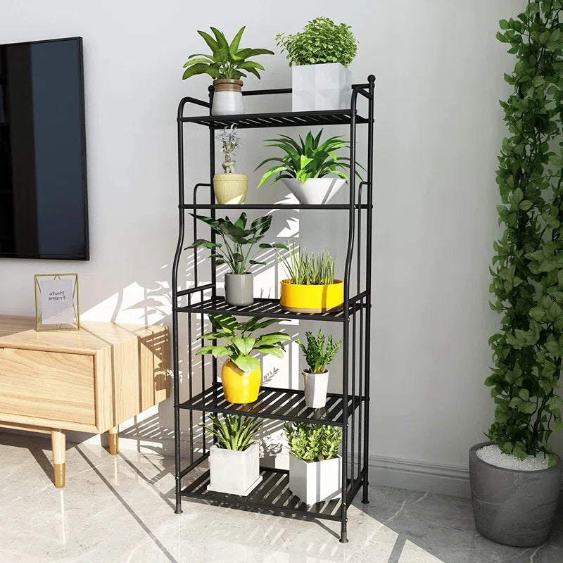 5-Tier Black Iron Plant Stand – Indoor & Outdoor Storage Shelf