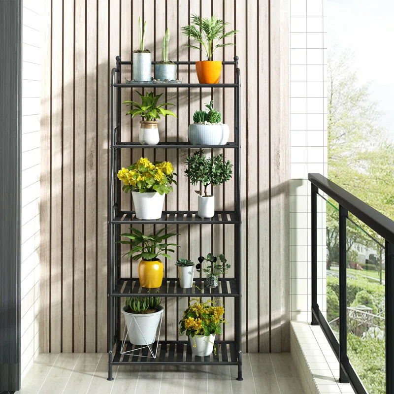 5-Tier Black Iron Plant Stand – Indoor & Outdoor Storage Shelf