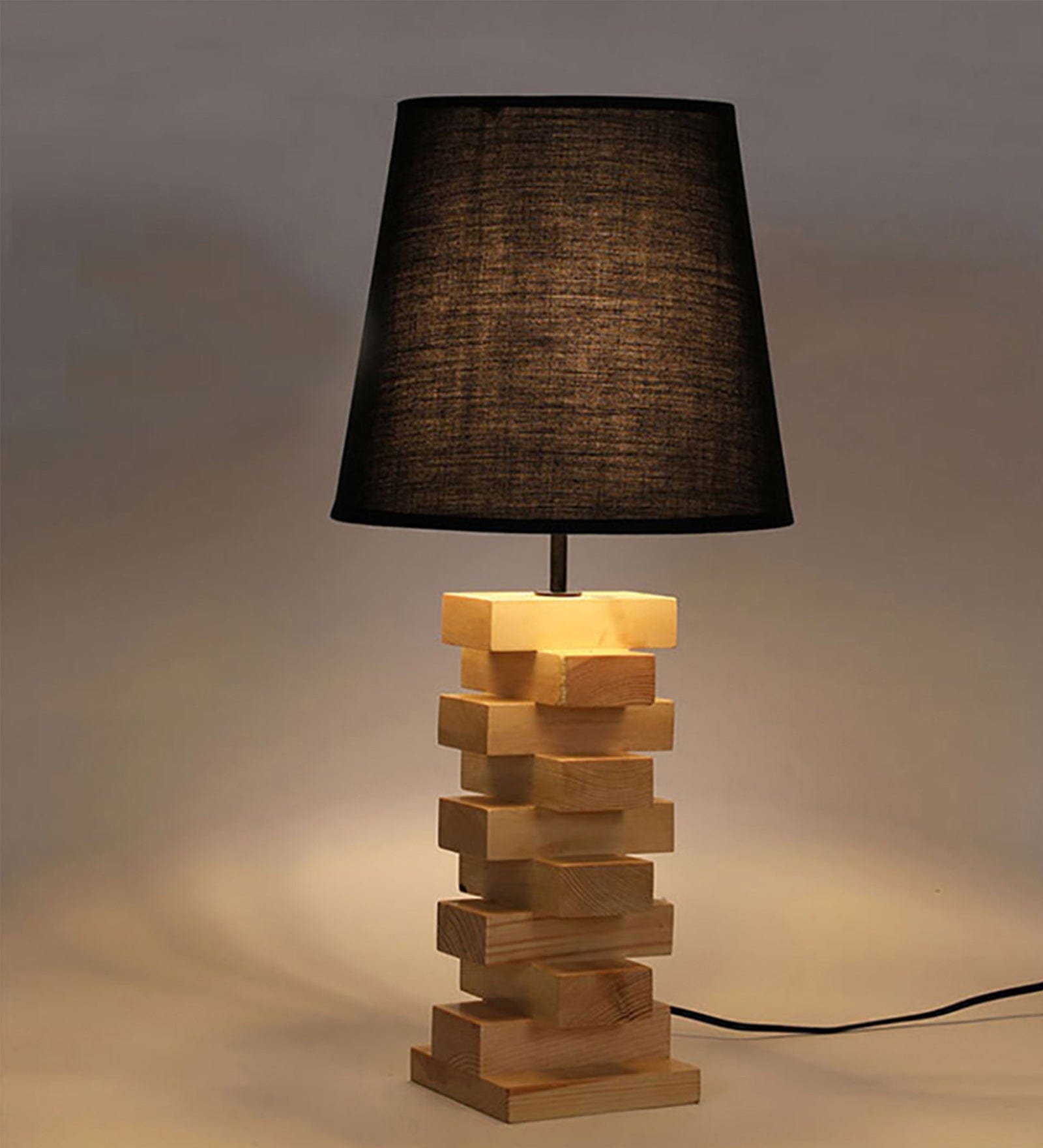 Libra Brown Wooden Table Lamp with Yellow Printed Fabric Lampshade (BULB NOT INCLUDED)