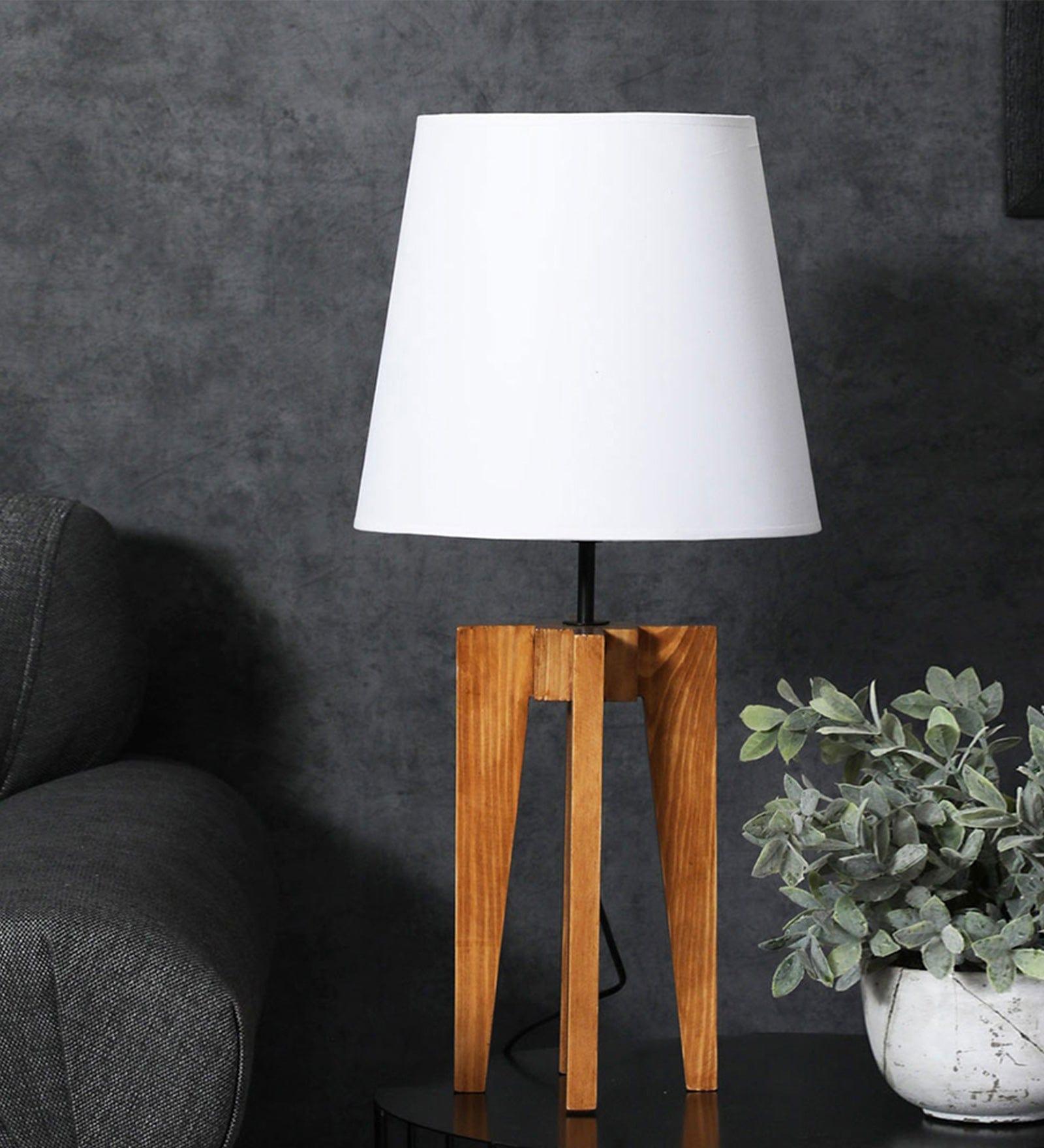 Jet Brown Wooden Table Lamp with Yellow Printed Fabric Lampshade (BULB NOT INCLUDED) - Ouch Cart 