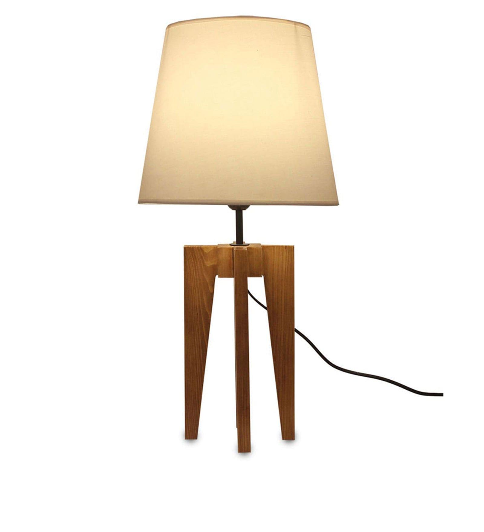 Jet Brown Wooden Table Lamp with Yellow Printed Fabric Lampshade (BULB NOT INCLUDED) - Ouch Cart 