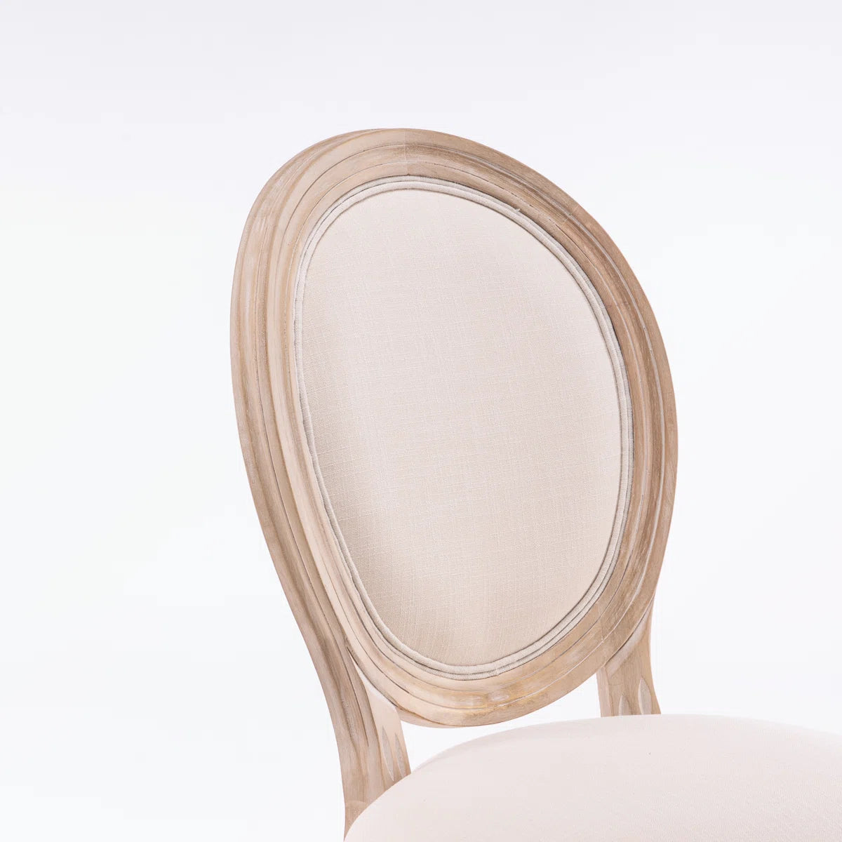 French Style Upholstered Dining Chairs Set of 2 with Solid Wood Frame & Oval Back Design