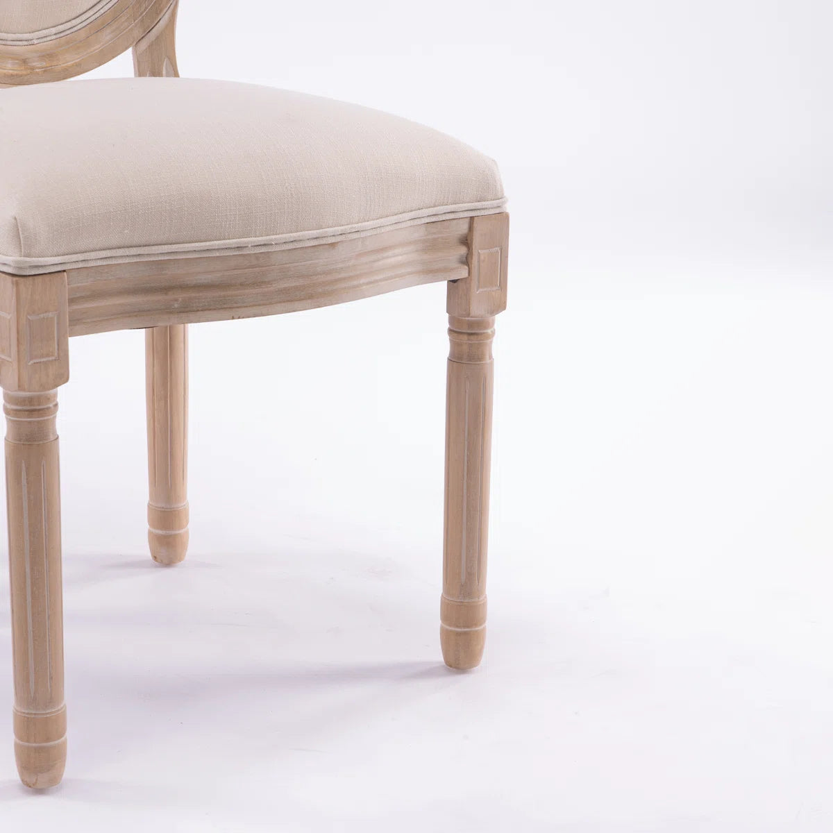 French Style Upholstered Dining Chairs Set of 2 with Solid Wood Frame & Oval Back Design