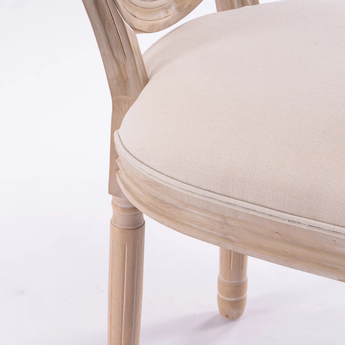 French Style Upholstered Dining Chairs Set of 2 with Solid Wood Frame & Oval Back Design