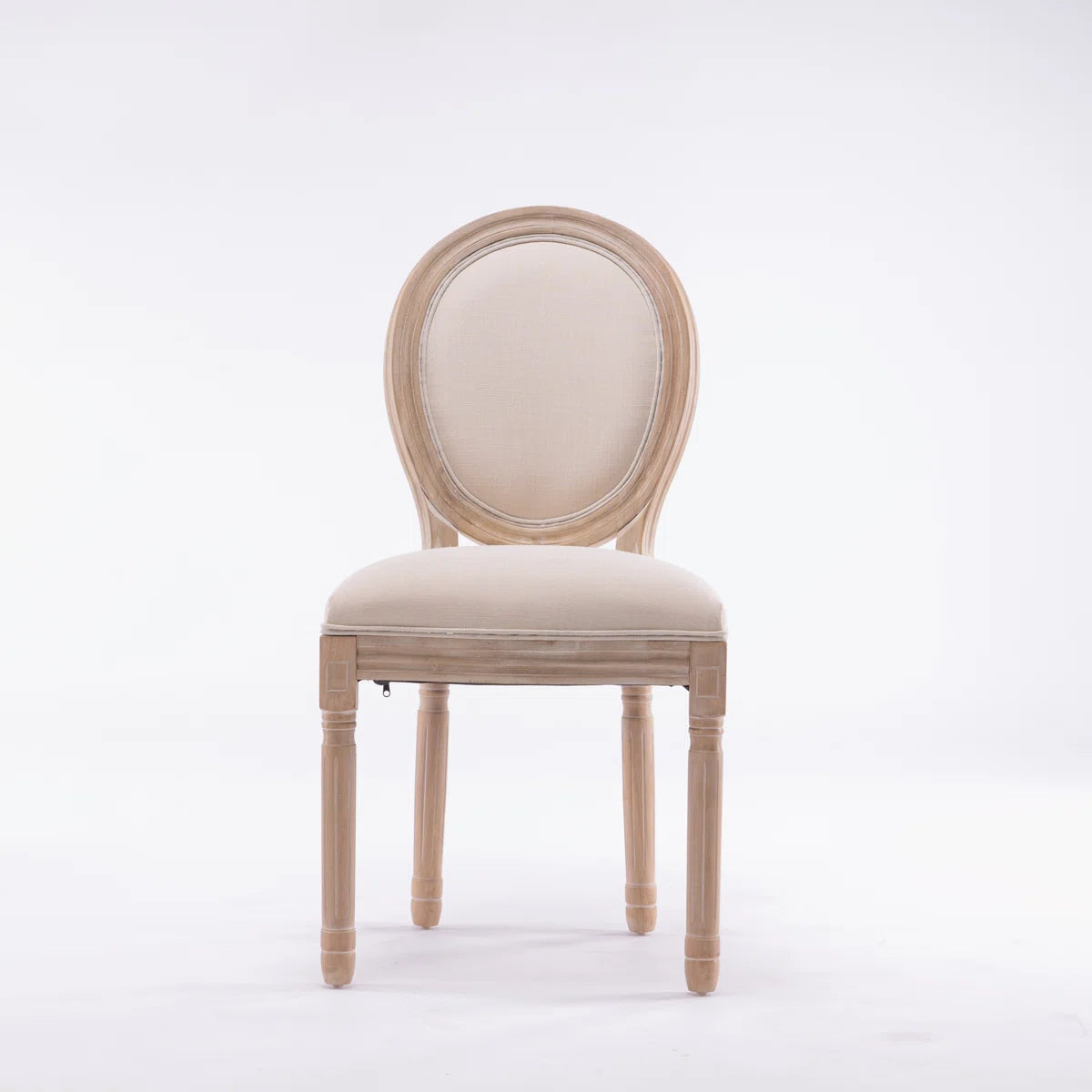French Style Upholstered Dining Chairs Set of 2 with Solid Wood Frame & Oval Back Design