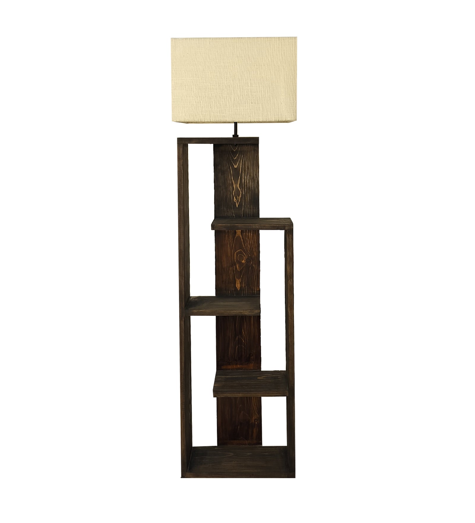 Jordan Wooden Floor Lamp with Brown Base and Jute Fabric Lampshade