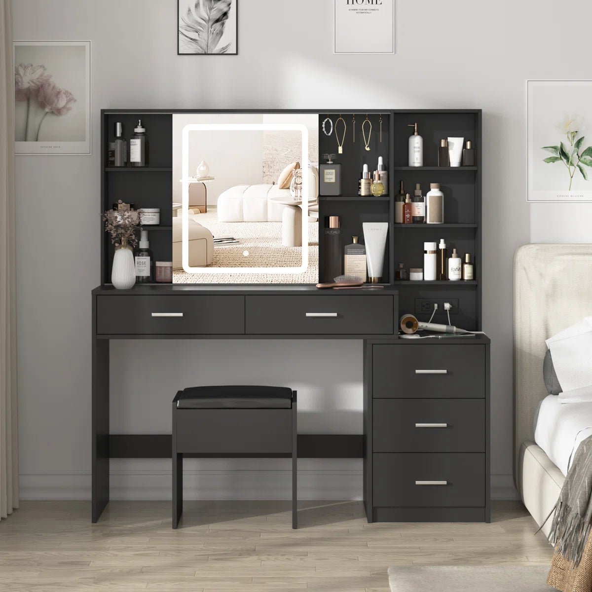 Elegant Jynna Makeup Vanity Desk with Drawers-OUCH CART |Dressing table