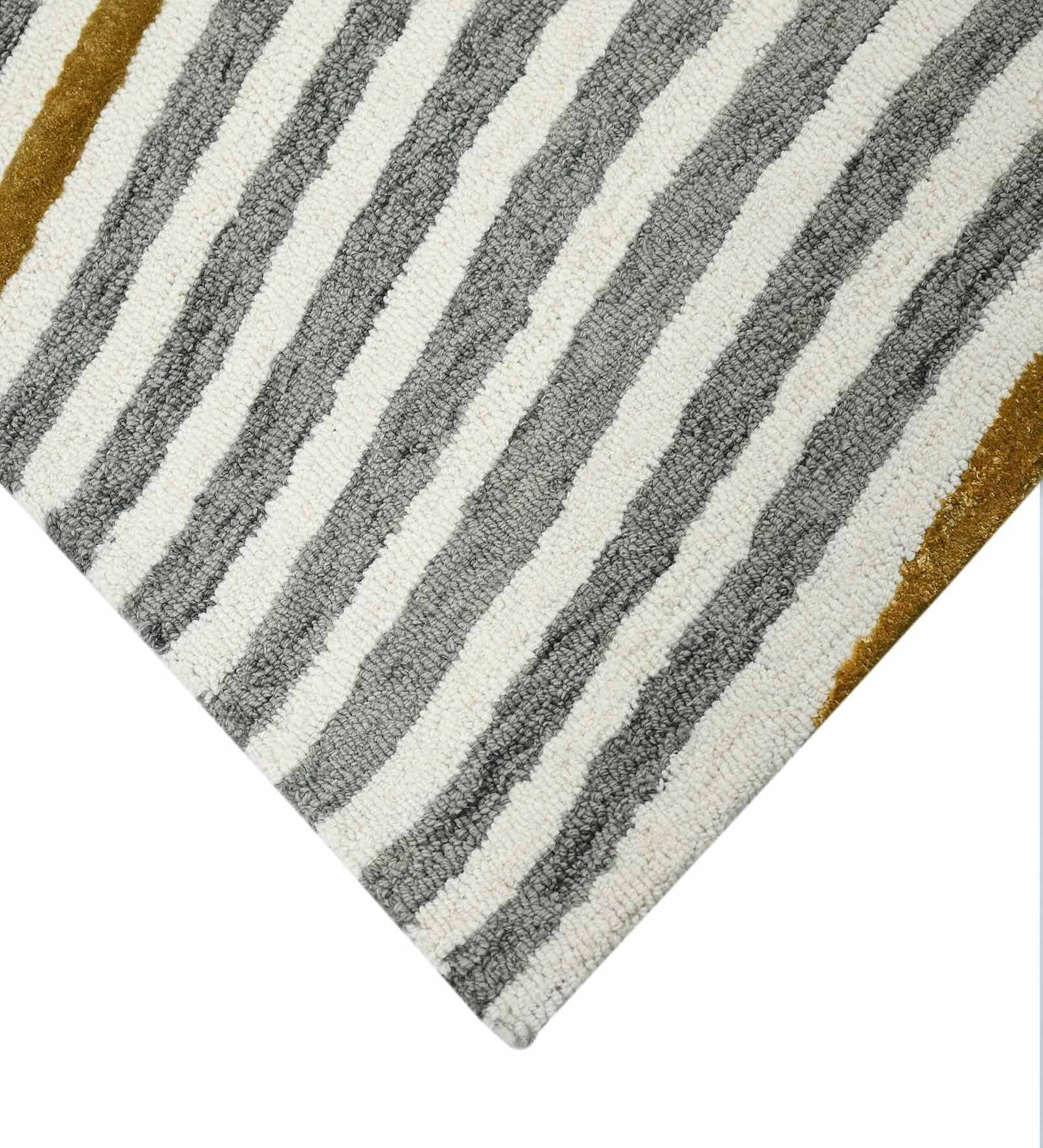 WHITE IVORY Wool & Viscose Canyan 5x8 Feet  Hand-Tufted Carpet - Rug