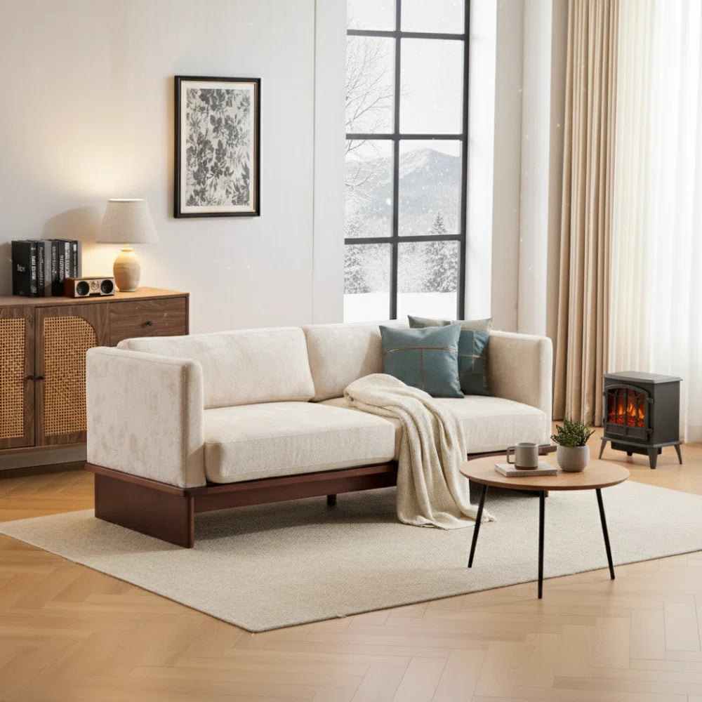 3-Seater Sofa with Solid Wood Base – Minimalist Upholstered Fabric Couch for Living Room