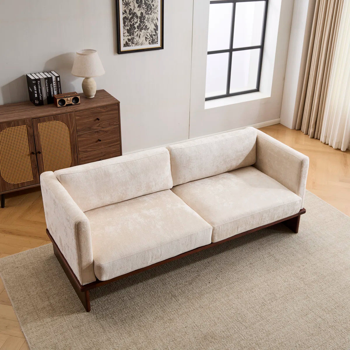 3-Seater Sofa with Solid Wood Base – Minimalist Upholstered Fabric Couch for Living Room