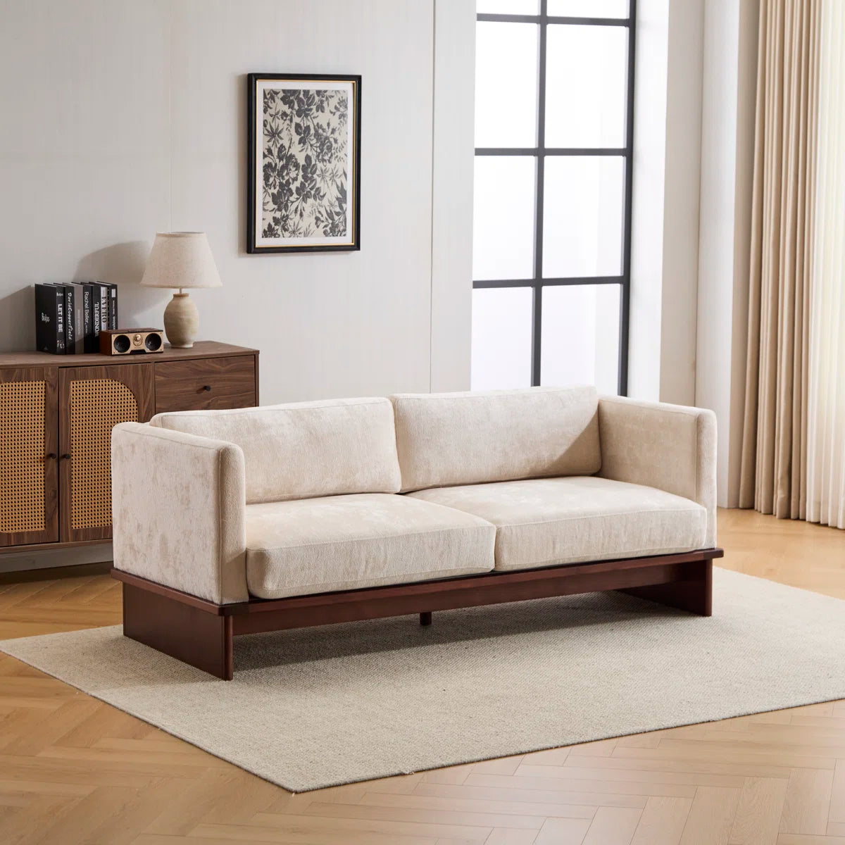 3-Seater Sofa with Solid Wood Base – Minimalist Upholstered Fabric Couch for Living Room