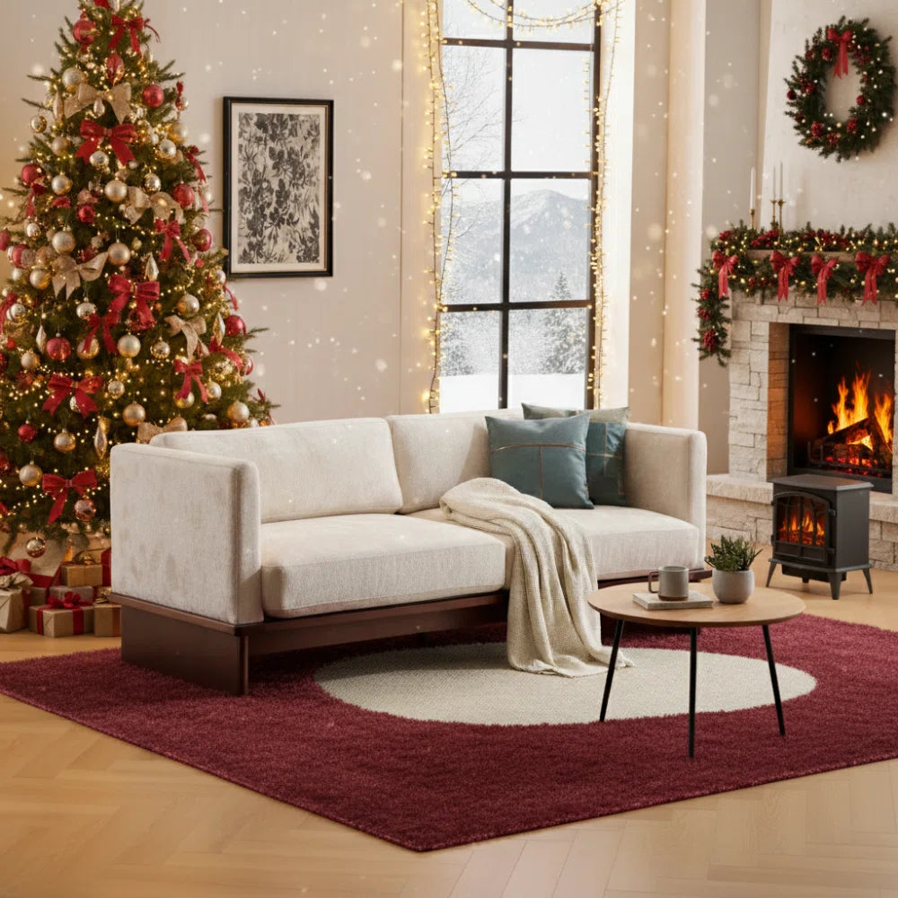 3-Seater Sofa with Solid Wood Base – Minimalist Upholstered Fabric Couch for Living Room