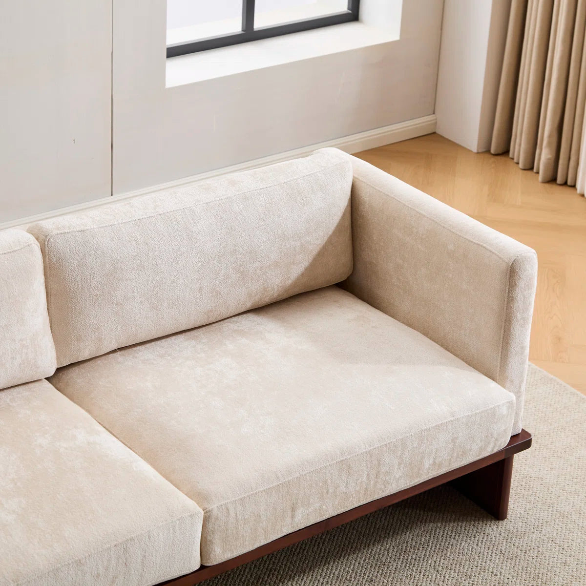 3-Seater Sofa with Solid Wood Base – Minimalist Upholstered Fabric Couch for Living Room
