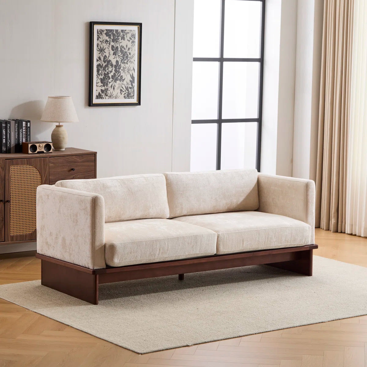 3-Seater Sofa with Solid Wood Base – Minimalist Upholstered Fabric Couch for Living Room