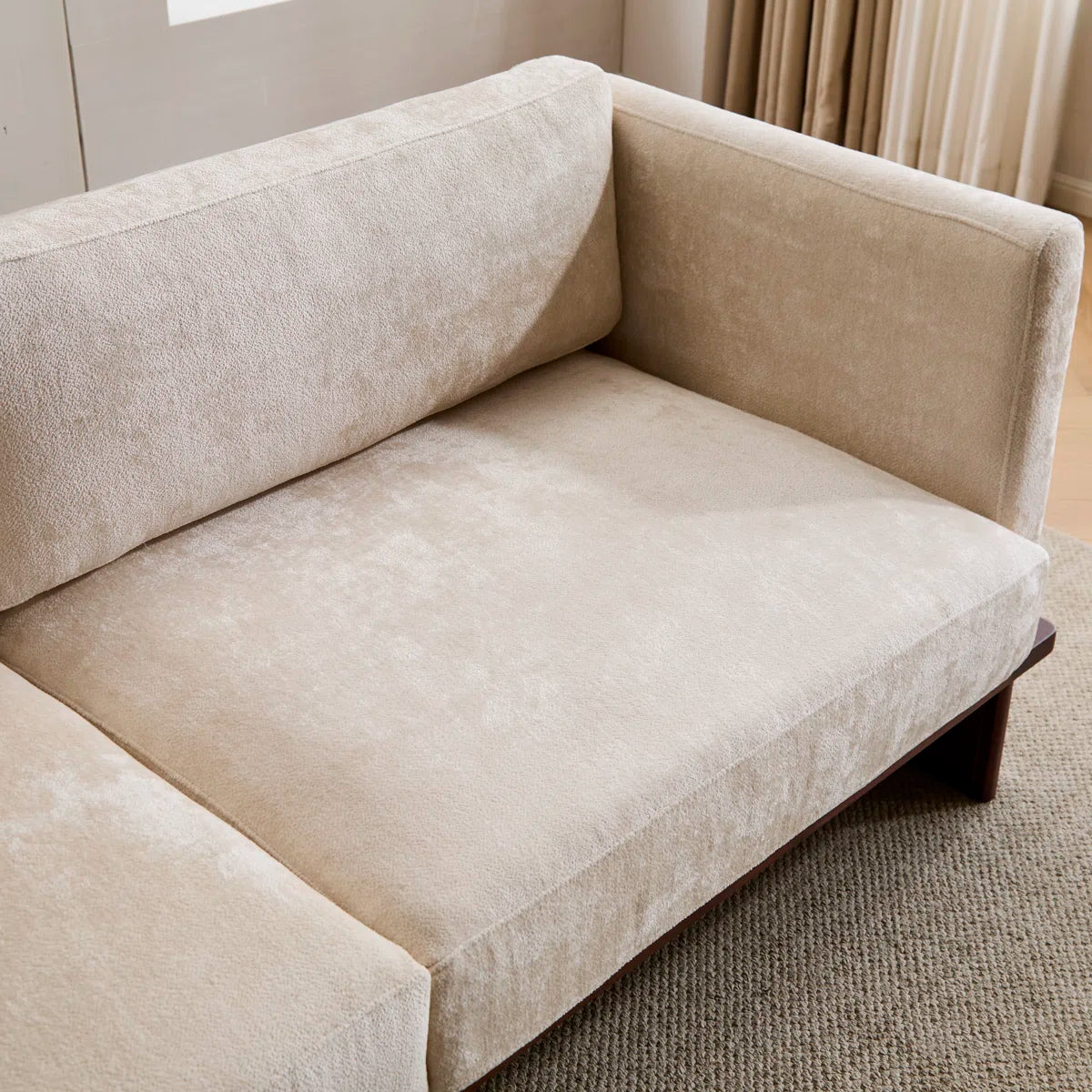 3-Seater Sofa with Solid Wood Base – Minimalist Upholstered Fabric Couch for Living Room
