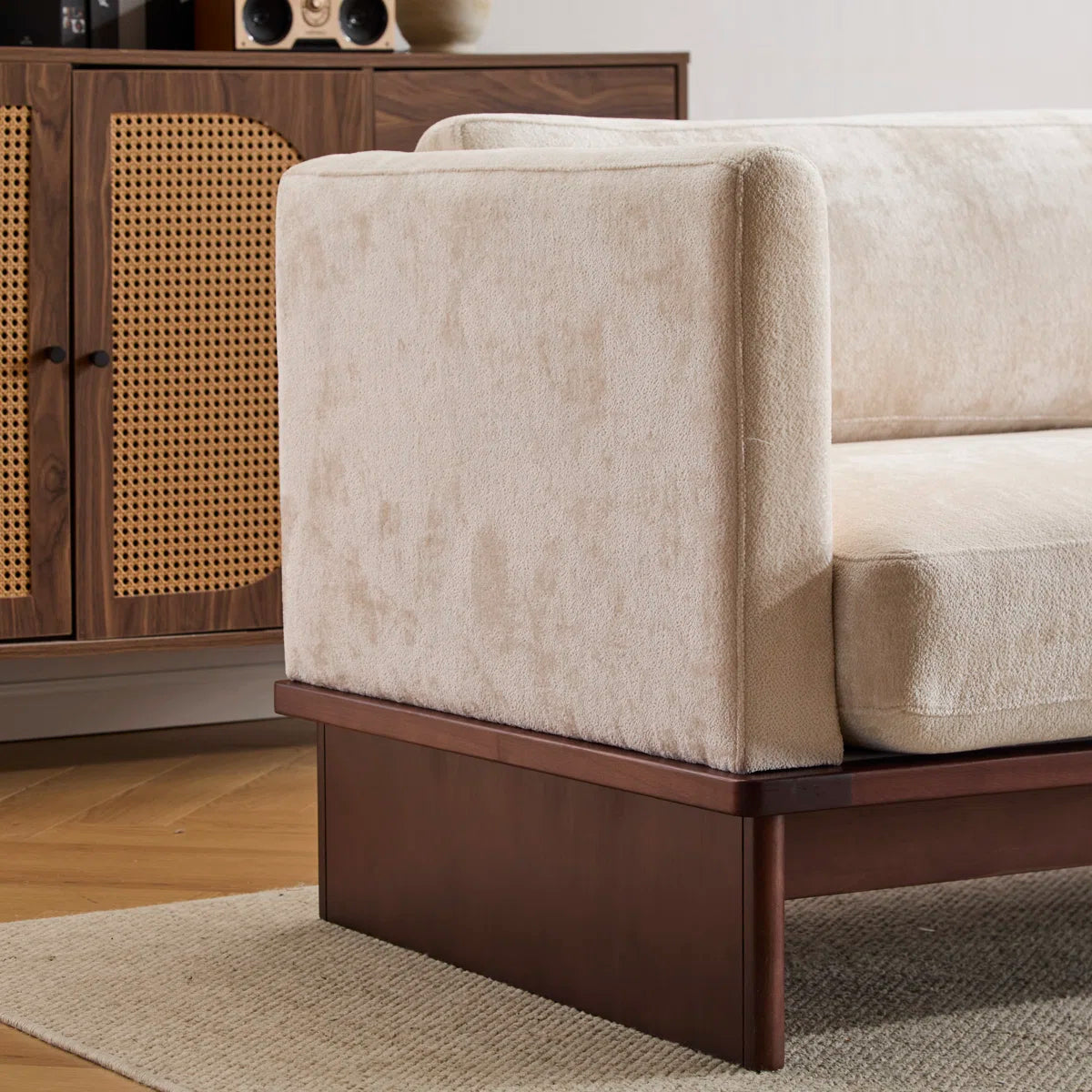 3-Seater Sofa with Solid Wood Base – Minimalist Upholstered Fabric Couch for Living Room
