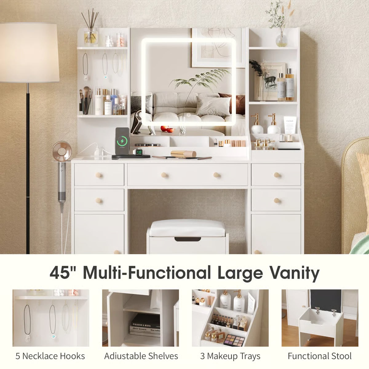 Elegant Kahala Makeup Vanity Desk with Drawers