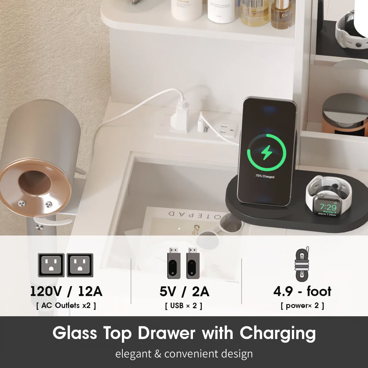 Elegant Kahala Makeup Vanity Desk with Drawers-OUCH CART |Dressing table