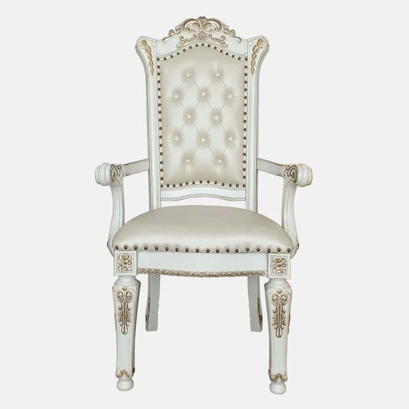 Traditional Faux Leather Arm Chair with Nailhead Trim & Wooden Tapered Legs