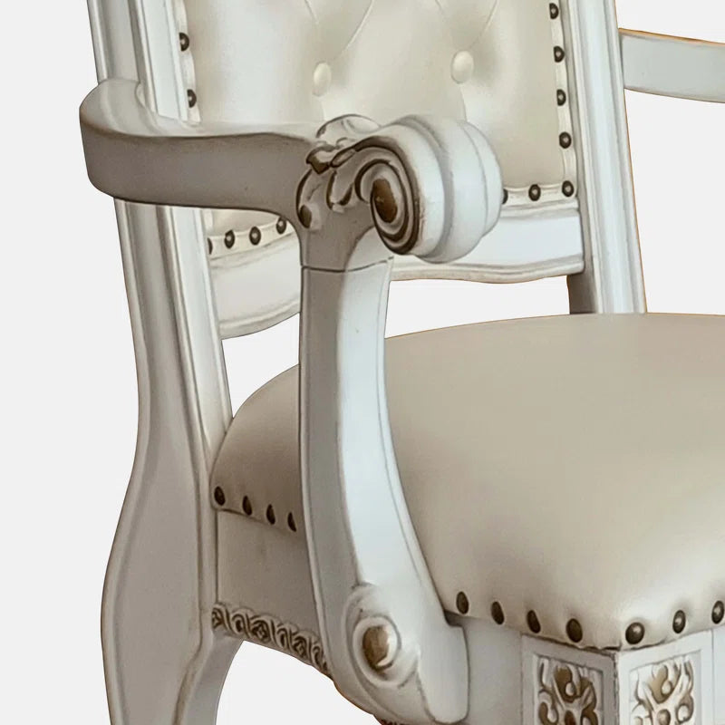 Traditional Faux Leather Arm Chair with Nailhead Trim & Wooden Tapered Legs