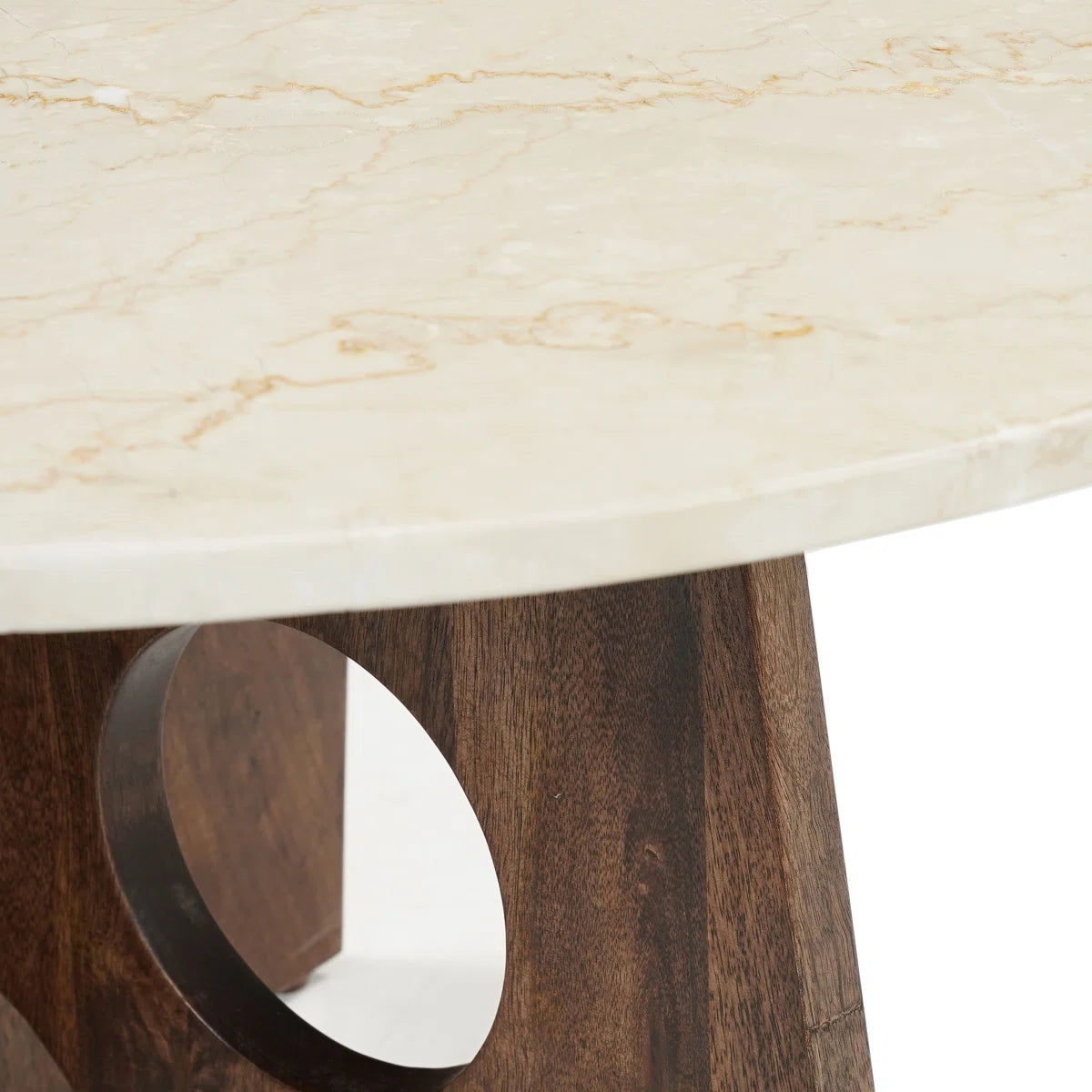 Handcrafted Marble Top Round Coffee Table with Mango Wood Base | Modern Sculptural Center Table for Living Room