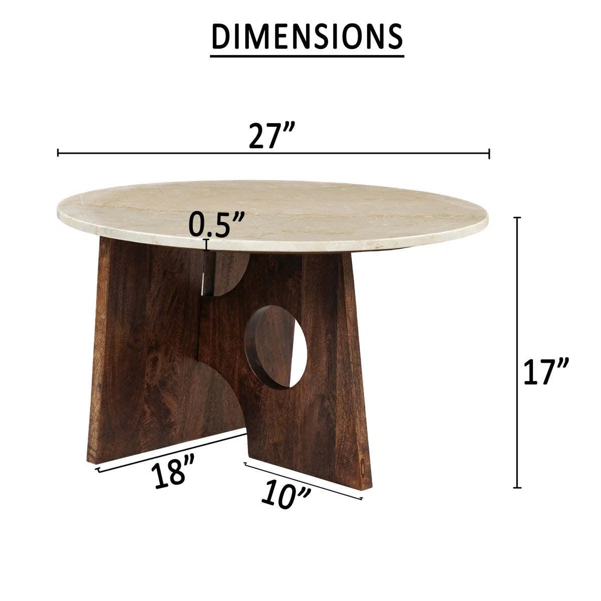 Handcrafted Marble Top Round Coffee Table with Mango Wood Base | Modern Sculptural Center Table for Living Room