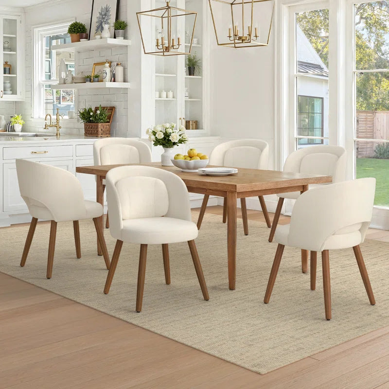 Modern Upholstered Dining Chairs Set of 6 with Curved Back & Wooden Legs