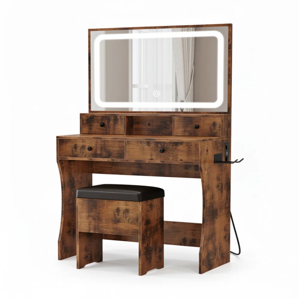 Vanity With Riser Elegant Brown Makeup Vanity with Drawers & LED Mirror ouch cart