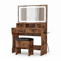 Elegant Brown Makeup Vanity with Drawers & LED Mirror