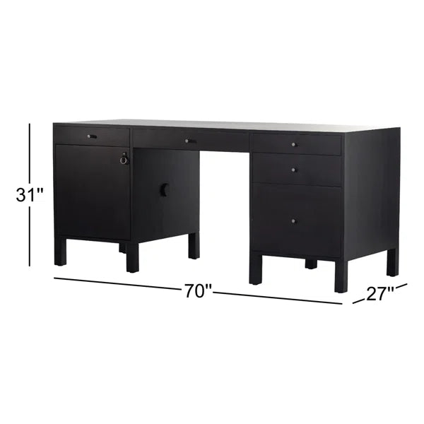 Solid Wood Executive Writing Desk with Leather Inlay, 5 Drawers & Storage Cabinet – 70" Home Office Desk