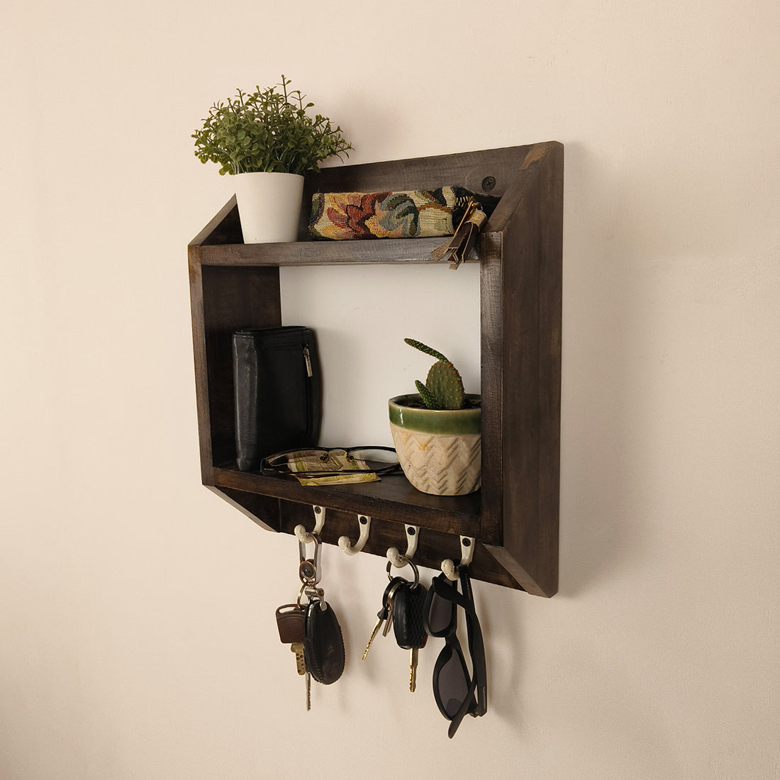 Kingston Wooden Wall Shelf Organiser with Key Holders