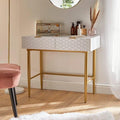 Desk with 2 Drawers, Nail Table Made of Wood, Metal Frame, Manicure Table, White Gold, Dressing Table without Mirror, Modern, Computer Desk, Living Room
