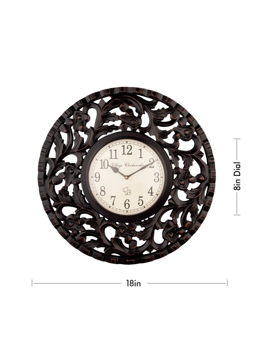Round Wooden Flower Carving 18 Inches Wall Clock