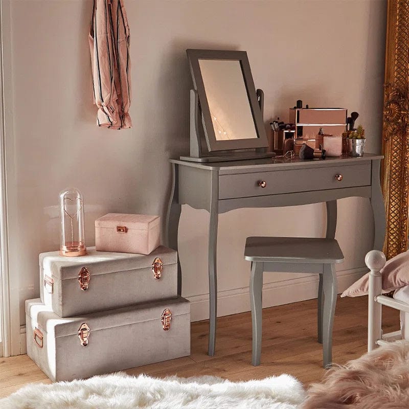 Vanity Desk with Mirror, Makeup Vanity with Storage Drawer, Grey Vanity Set Dressing Table for Bedroom