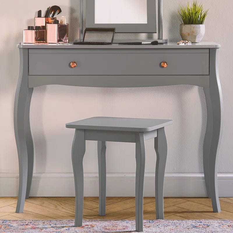 Vanity Desk with Mirror, Makeup Vanity with Storage Drawer, Grey Vanity Set Dressing Table for Bedroom