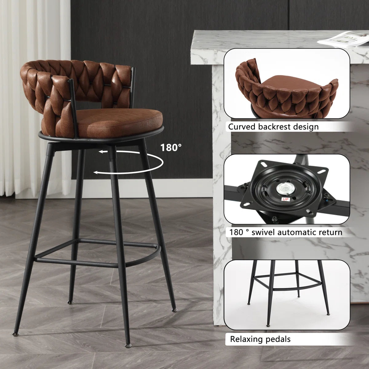 Ymberlynn Low Back Swivel Bar & Counter Stools with Metal Frame (2-Pack)