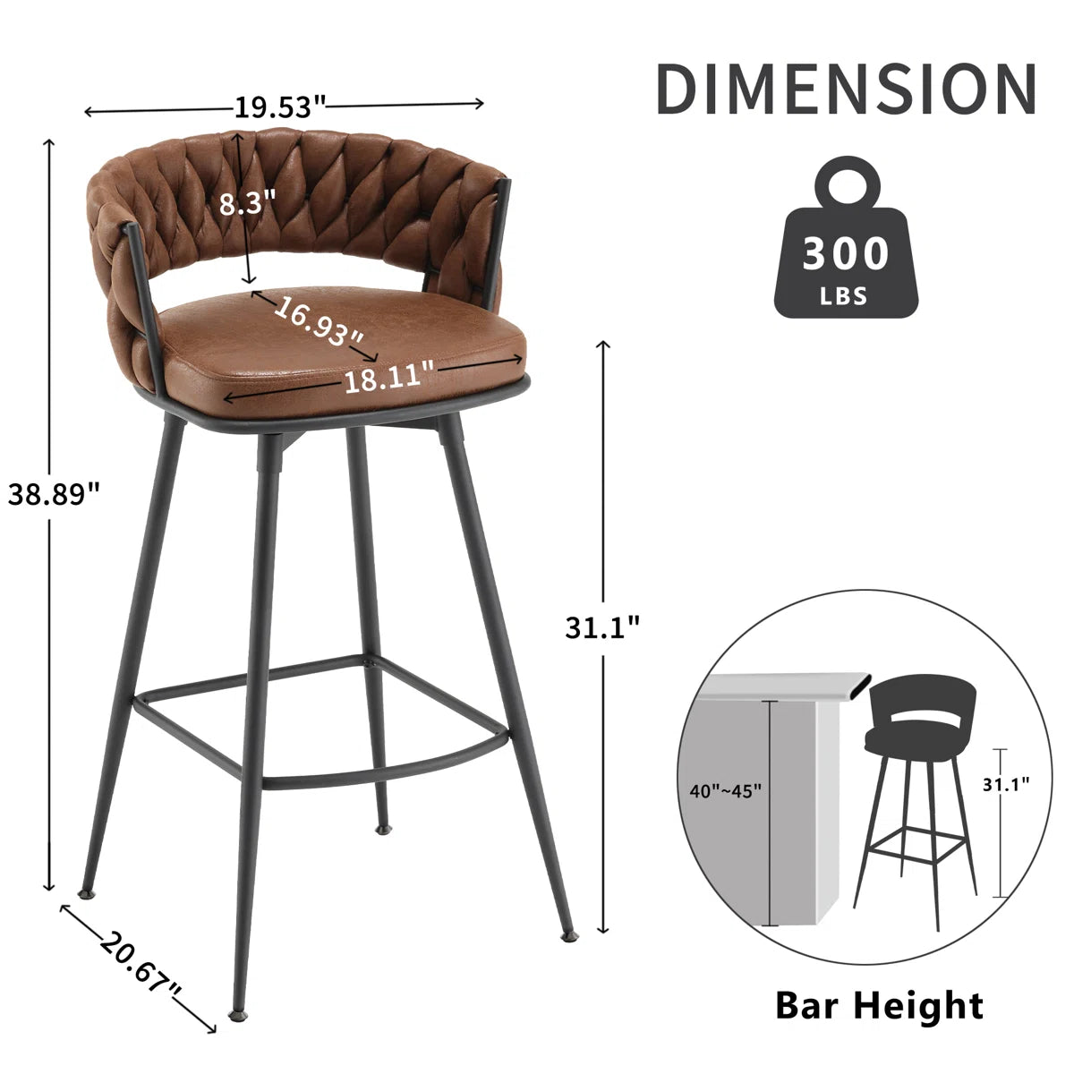 Ymberlynn Low Back Swivel Bar & Counter Stools with Metal Frame (2-Pack)