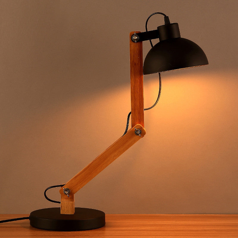Modern Nordic Wood & Metal Study Lamp With Black Base By Ss Lightings