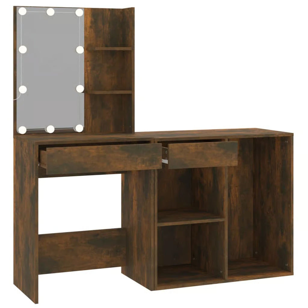LED Vanity Dressing Table – Smoked Oak Engineered Wood Desk with Storage Cabinet
-OUCH CART |Dressing table